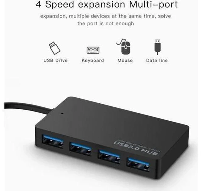 Alt view image 2 of 7 - Black Ultra Slim 4-Port USB 3.0 Splitter Hub, High Speed 5Gbps USB Port Expander Compatible with MacBook Air, Mac Mini, iMac Pro, Surface, Ultrabooks, Laptops & PCs