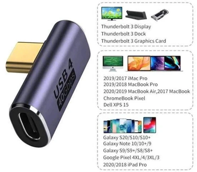 Alt view image 3 of 7 - Low Profile Right Angle USB4 Type C Male to Female Adapter, 40Gbps Data Transfer, PD 100W Fast Charging & 8K Video Output Converter Compatible with All USB4.0 Laptops, Phones & Docks
