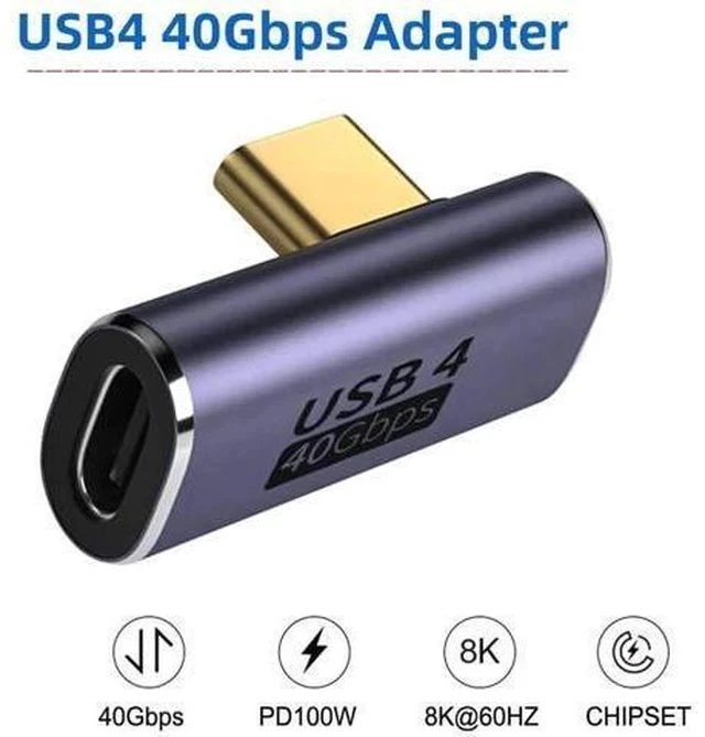 Alt view image 4 of 7 - Low Profile Right Angle USB4 Type C Male to Female Adapter, 40Gbps Data Transfer, PD 100W Fast Charging & 8K Video Output Converter Compatible with All USB4.0 Laptops, Phones & Docks