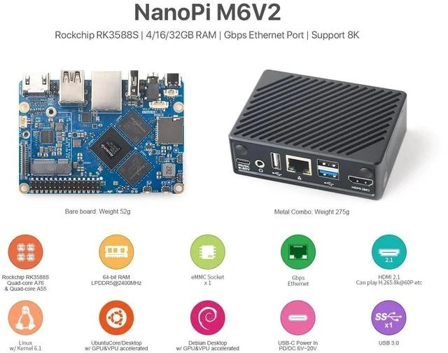Alt view image 2 of 5 - NanoPi M6V2 RK3588S SBC, 8K LPDDR5 8GB RAM Bare Board