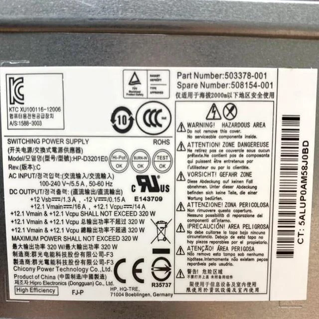 Alt view image 5 of 5 - PSU for H P 8200 6200 6000 8000 MT 320W Power Supply HP-D3201E0 503378-001 508154-001 HP-D3201EO