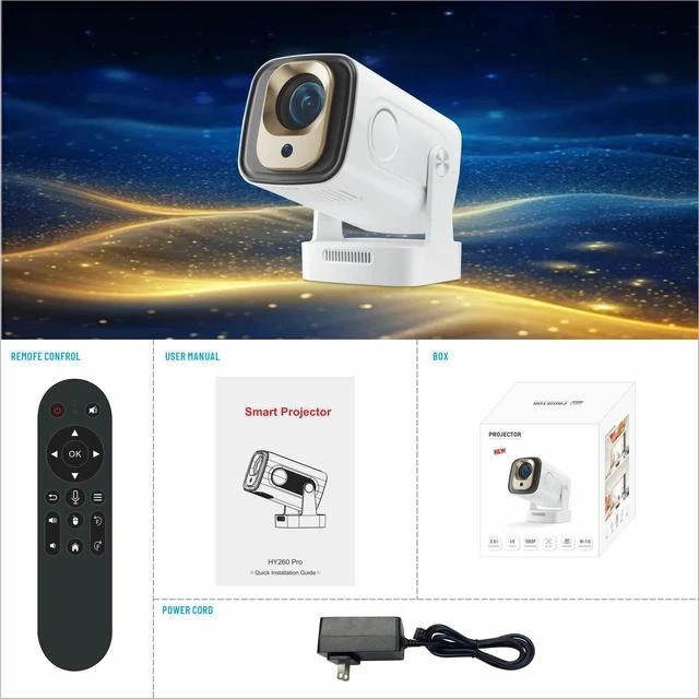 Alt view image 2 of 7 - HY260Pro Projector H713 Chip, Android 11 Smart System, HD 4K, Auto-Focus Barrel Projector, Android Version, White