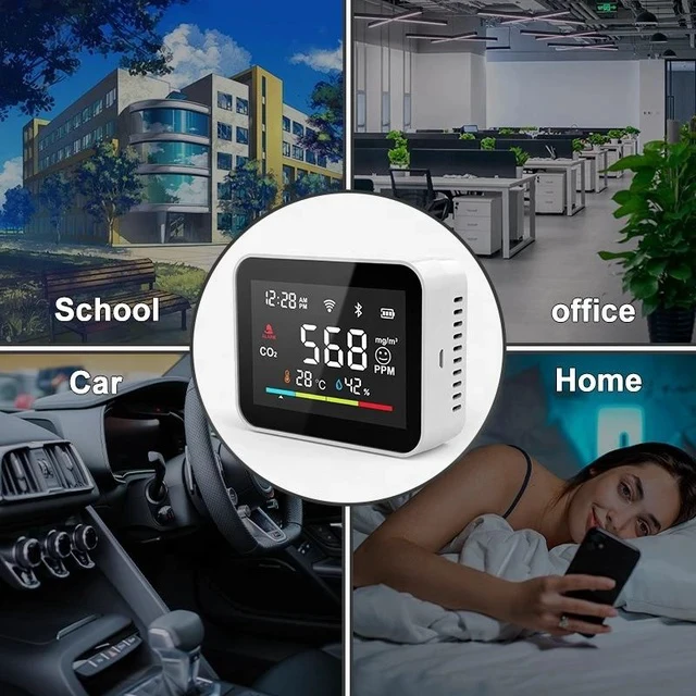 Alt view image 2 of 5 - Smart CO2 Detector Carbon Dioxide Monitor, Air Quality Meter with Tuya WiFi Temperature & Humidity Sensor