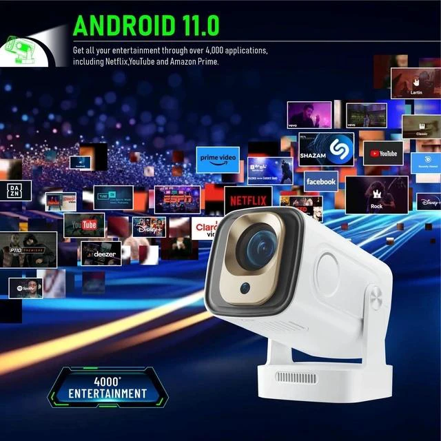 Alt view image 5 of 7 - HY260Pro Projector H713 Chip, Android 11 Smart System, HD 4K, Auto-Focus Barrel Projector, Android Version, White