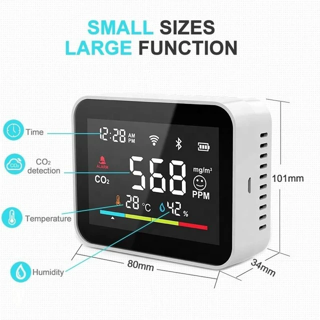 Alt view image 3 of 5 - Smart CO2 Detector Carbon Dioxide Monitor, Air Quality Meter with Tuya WiFi Temperature & Humidity Sensor