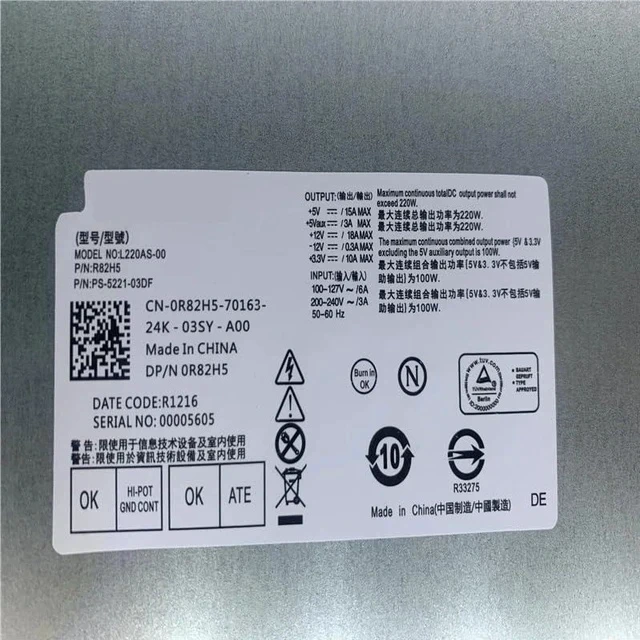 Alt view image 3 of 5 - PSU for De ll D06S 660S V270S 220W Power Supply PS-5221-9 D220AS-00 H220AS-00 H220NS-01 D220AS-01 HU220AS-01 HU220AS-00