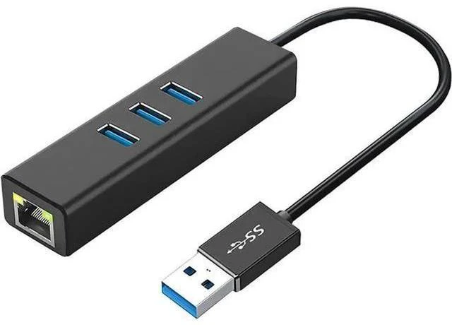 Main image of Black Aluminum USB 3.0 Multiport Hub with 3×USB3.0 Ports & Gigabit RJ45 Ethernet Adapter, 10/100/1000 Mbps LAN Network Converter Compatible with MacBook, Ultrabook, Windows Laptops, Tablets & Linux Sy