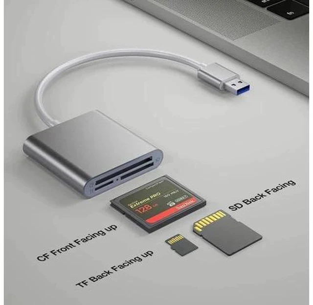 Alt view image 5 of 7 - Aluminum USB 3.0 Multi Card Reader, 3 Ports Memory Card Reader Writer Adapter, Supports CF SD TF Micro SD SDHC SDXC UHS-I MMC MD Cards, Plug and Play for Windows Mac Laptop Desktop