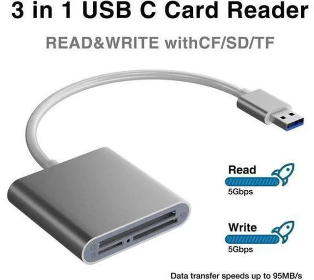 Alt view image 7 of 7 - Aluminum USB 3.0 Multi Card Reader, 3 Ports Memory Card Reader Writer Adapter, Supports CF SD TF Micro SD SDHC SDXC UHS-I MMC MD Cards, Plug and Play for Windows Mac Laptop Desktop