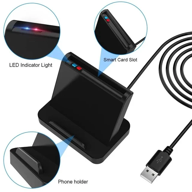 Alt view image 6 of 7 - Smart CAC Card Reader with Phone Stand USB 2.0 for SIM / IC / ATM / ID / Tax Declaration, Multi-OS Smart Chip Card Reader