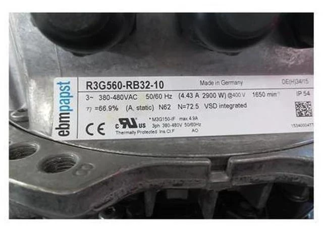 Main image of R3G560-RB32-10 Germany ebmpapst centrifugal fan 400v 4.43A 1650rpm 2900W room clean air fan