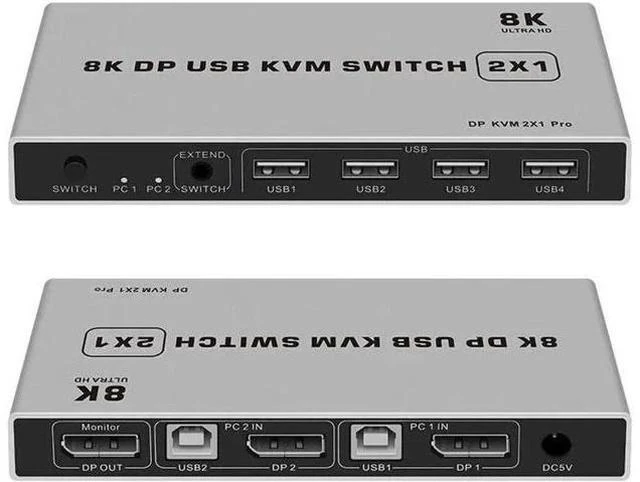 Main image of 2 Port DP 1.4 KVM Switch, Dual-Port DisplayPort USB KVM Switch Support 8K@60Hz & 4K@144Hz for 2 PCs Share Monitor Keyboard Mouse