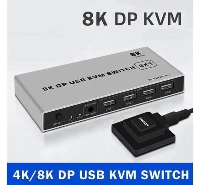 Alt view image 5 of 5 - 2 Port DP 1.4 KVM Switch, Dual-Port DisplayPort USB KVM Switch Support 8K@60Hz & 4K@144Hz for 2 PCs Share Monitor Keyboard Mouse
