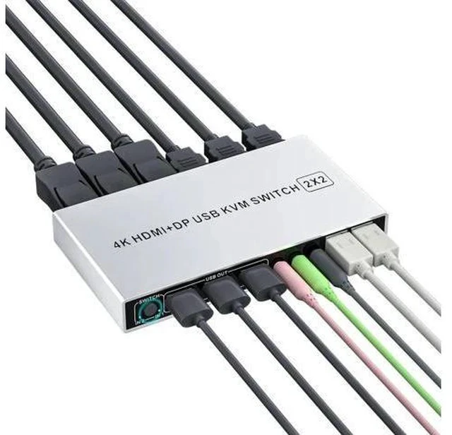 Alt view image 3 of 7 - Vszerda Dual Monitor KVM Switch 2 In 2 Out, Hybrid DP+HDMI Input & Output 4K@60Hz KVM Switcher for 2 Computers Share Two Monitors