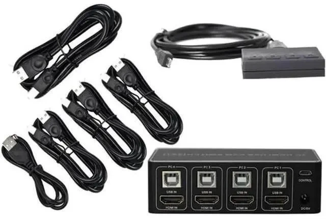 Alt view image 4 of 4 - 4 Port 4-In-1-Out HDMI KVM Switch, 4K@30Hz 1080P@60Hz USB KVM Switcher for 4 PCs Laptops, Share Monitor Keyboard Mouse, Support Win7 Win10 Mac
