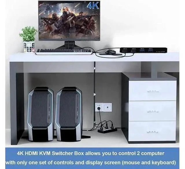 Alt view image 3 of 7 - 2 Port USB-C HDMI 2.0 KVM Switch 4K@60Hz, 2 in 1 Out KVM Console with 4 USB 3.0 Ports for 2 PCs Share Monitor Keyboard Mouse