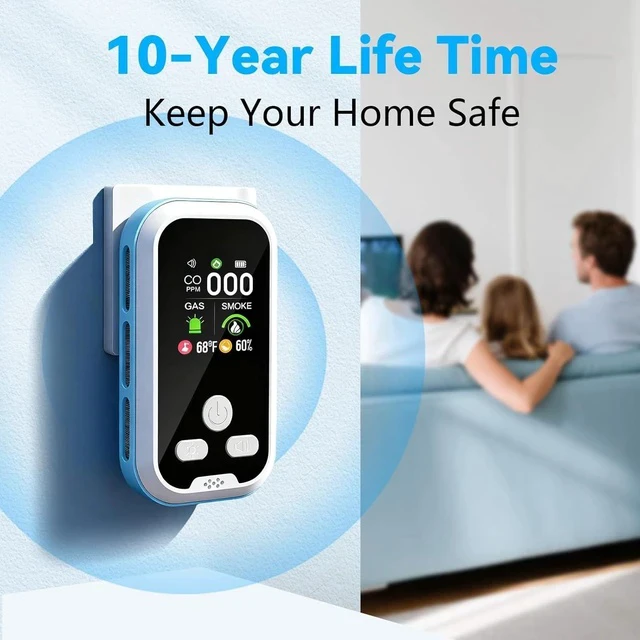 Alt view image 5 of 7 - 5 in1 Carbon Monoxide Detector Combo with HD Screen Monoxide Alarm, Detects CO, Natural Gas, Smoke, Temperature, and Humidity for Home, Apartment, Hotel, Camping RV Safety Gifts Idea