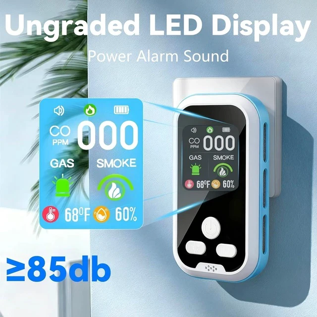 Alt view image 4 of 7 - 5 in1 Carbon Monoxide Detector Combo with HD Screen Monoxide Alarm, Detects CO, Natural Gas, Smoke, Temperature, and Humidity for Home, Apartment, Hotel, Camping RV Safety Gifts Idea