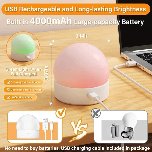 Alt view image 2 of 7 - VoltSyncE12 Rechargeable Light Bulb with Remote and Timer, 4000mAh Battery Backup Bulb for Sconces and Lamps, 3 Color Temperature+12 RGB Color,Dimmable, Magnetic Bulbs for Non-Hardwired Fixture,2 Pack