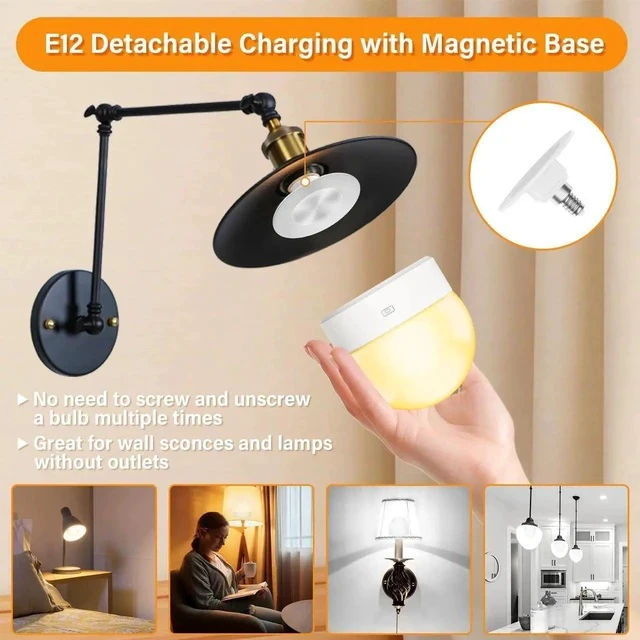 Alt view image 3 of 7 - VoltSyncE12 Rechargeable Light Bulb with Remote and Timer, 4000mAh Battery Backup Bulb for Sconces and Lamps, 3 Color Temperature+12 RGB Color,Dimmable, Magnetic Bulbs for Non-Hardwired Fixture,2 Pack