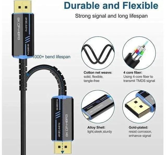 Alt view image 2 of 7 - 3.3FT Fiber Optic DisplayPort 1.4 Cable, Slim Flexible Fiber DP to DP Cord 32.4Gbps Bandwidth Supports 8K@60Hz 4K@144Hz for Gaming Monitor PC Laptop