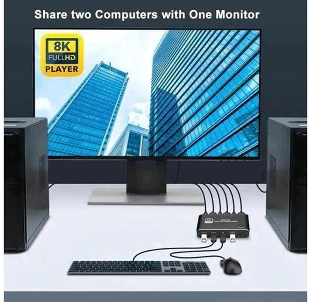 Alt view image 3 of 7 - 2023 Top 2-Port HDMI 2.1 KVM Switch 2X1, 8K@60Hz & 4K@120Hz, 2 PCs Share 1 Monitor, USB KVM Selector