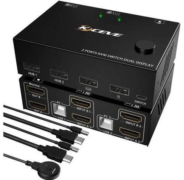 Main image of 2x2 Dual Monitor HDMI KVM Switch 4K@30Hz, USB 2.0 KVM Switcher for 2 PCs Share 2 Displays Keyboard Mouse, Support Mirror & Extended Mode