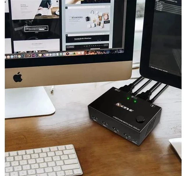 Alt view image 3 of 7 - 2x2 Dual Monitor HDMI KVM Switch 4K@30Hz, USB 2.0 KVM Switcher for 2 PCs Share 2 Displays Keyboard Mouse, Support Mirror & Extended Mode
