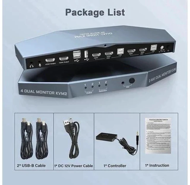 Alt view image 6 of 7 - 2x2 Dual HDMI KVM Switch 4K@60Hz HDCP 2.2, 2-In-2-Out Dual Monitor HDMI KVM Switcher for 2 PCs Share 2 Displays