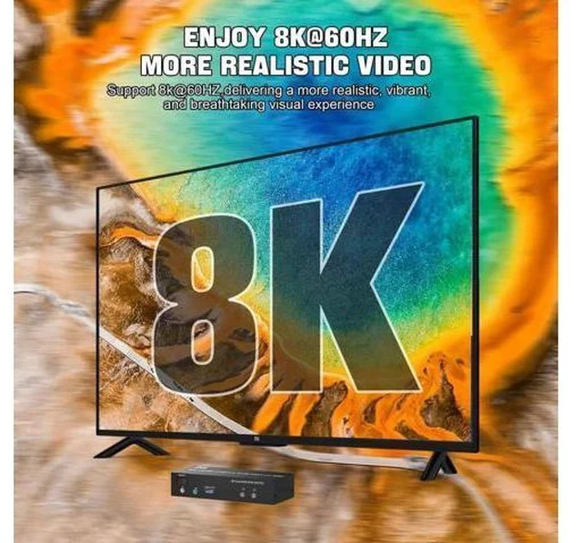 Alt view image 4 of 7 - 2 Port Dual Monitor HDMI KVM Switch, 8K@60Hz USB3.0 KVM Switcher with Audio & Mic for 2 PCs Share 2 Monitors Keyboard Mouse