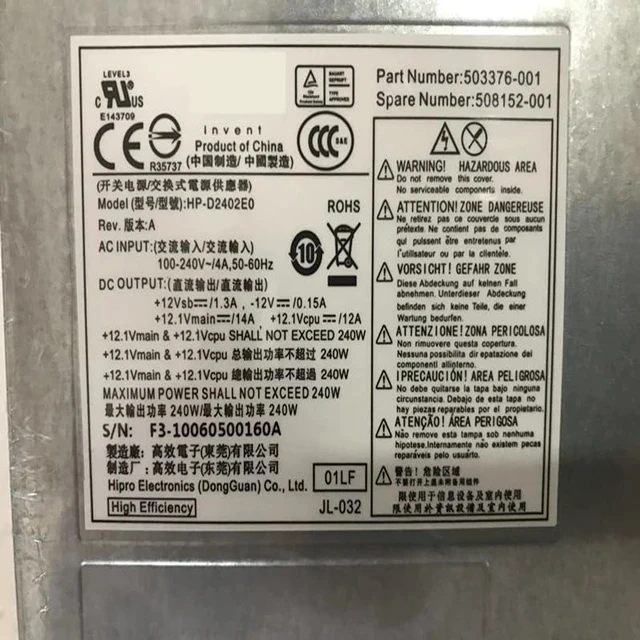 Alt view image 5 of 5 - PSU for H P 6200 6300 8000 8300 4000 6000 8100 8200 240W Power Supply PCA021 HP-D2402E0 CFH0240WWB PC8027 CFH0240EWWC