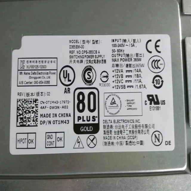 Alt view image 6 of 6 - PSU for 3020 9020 7020 3620 365W Power Supply D365EM-00 HU365EM-00 DPS-365CB A HK465-11PP 07VK45 0T1M43