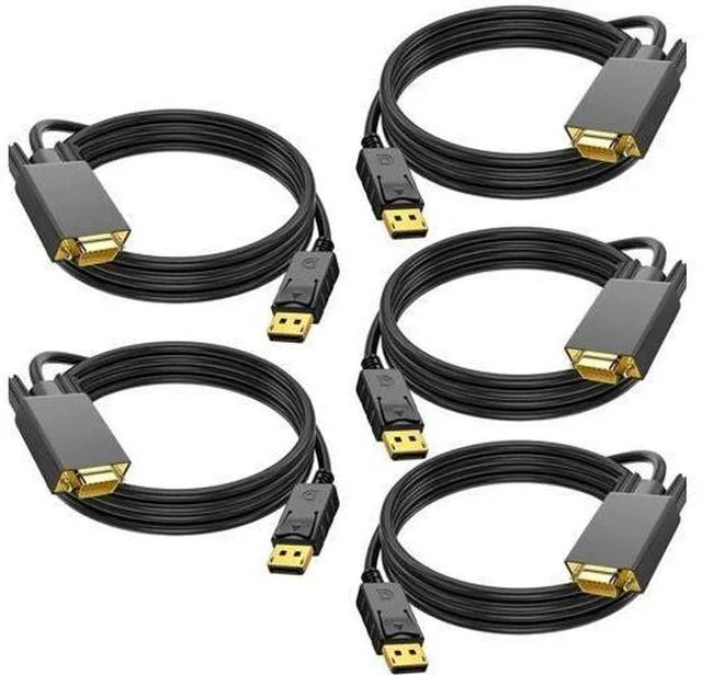 Main image of 5 Pack 6FT DisplayPort to VGA Cable, DP to VGA 1080P@60Hz Video Cord for PC Laptop to Monitor Projector, Unidirectional Only