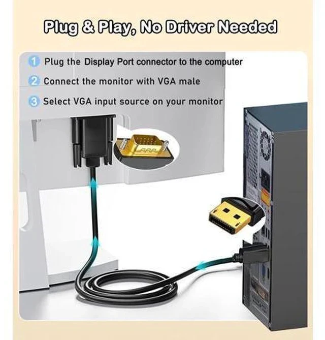 Alt view image 2 of 7 - 5 Pack 6FT DisplayPort to VGA Cable, DP to VGA 1080P@60Hz Video Cord for PC Laptop to Monitor Projector, Unidirectional Only