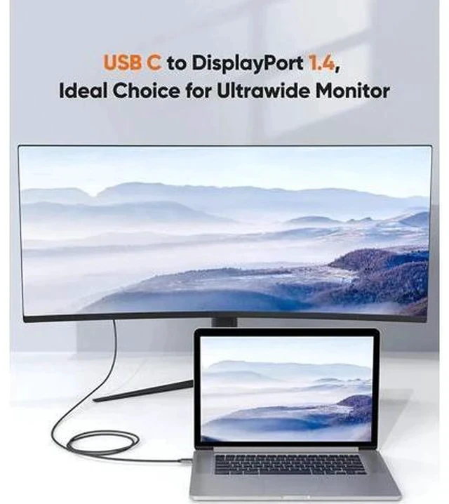 Alt view image 4 of 7 - 6FT USB-C to DisplayPort 1.4 Cable, 32.4Gbps, 8K@60Hz, 4K@144Hz, 2K@240Hz, HDR, Thunderbolt 3/4 Compatible for Rift S, MacBook, XPS 13/15, Surface Pro
