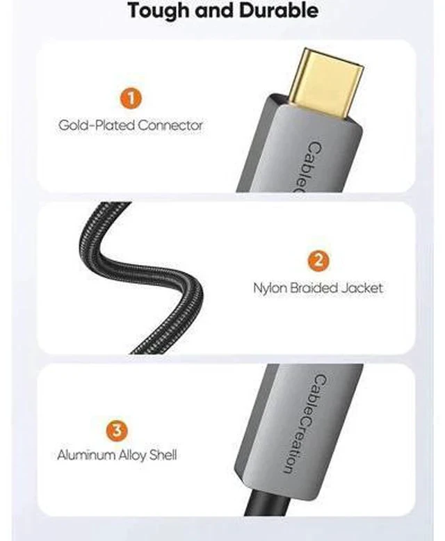 Alt view image 6 of 7 - 6FT USB-C to DisplayPort 1.4 Cable, 32.4Gbps, 8K@60Hz, 4K@144Hz, 2K@240Hz, HDR, Thunderbolt 3/4 Compatible for Rift S, MacBook, XPS 13/15, Surface Pro