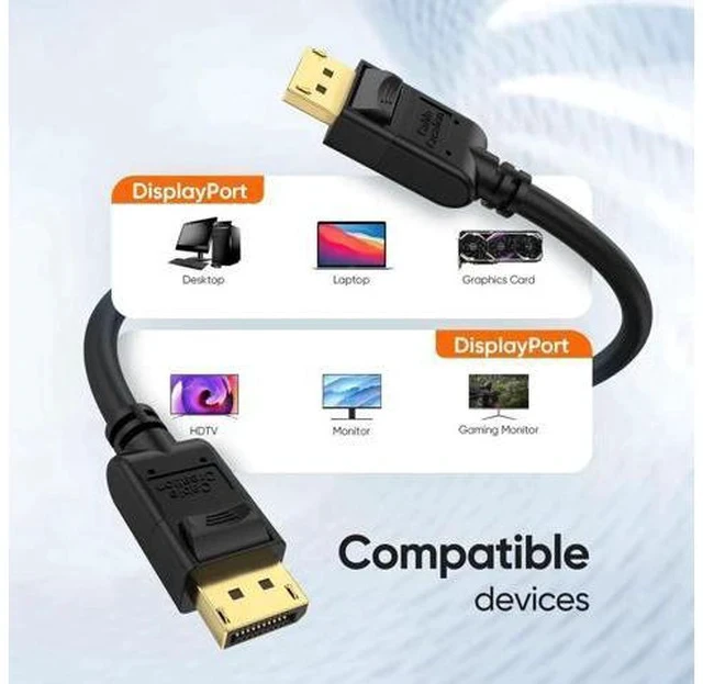 Alt view image 3 of 7 - 2 Pack Black 10FT/3M DP 1.2 Male to Male DisplayPort Cable, 4K@60Hz 2K@144Hz High Speed DP Video Cord for PC, Laptop, Monitor and Projector