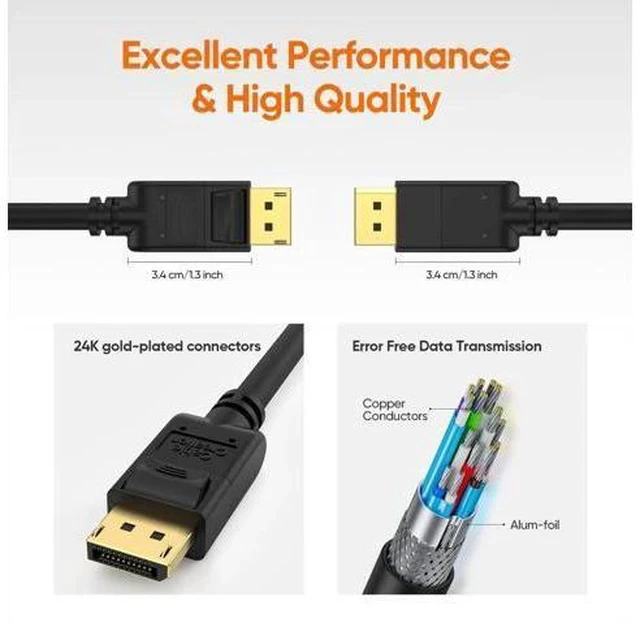 Alt view image 7 of 7 - 2 Pack Black 10FT/3M DP 1.2 Male to Male DisplayPort Cable, 4K@60Hz 2K@144Hz High Speed DP Video Cord for PC, Laptop, Monitor and Projector