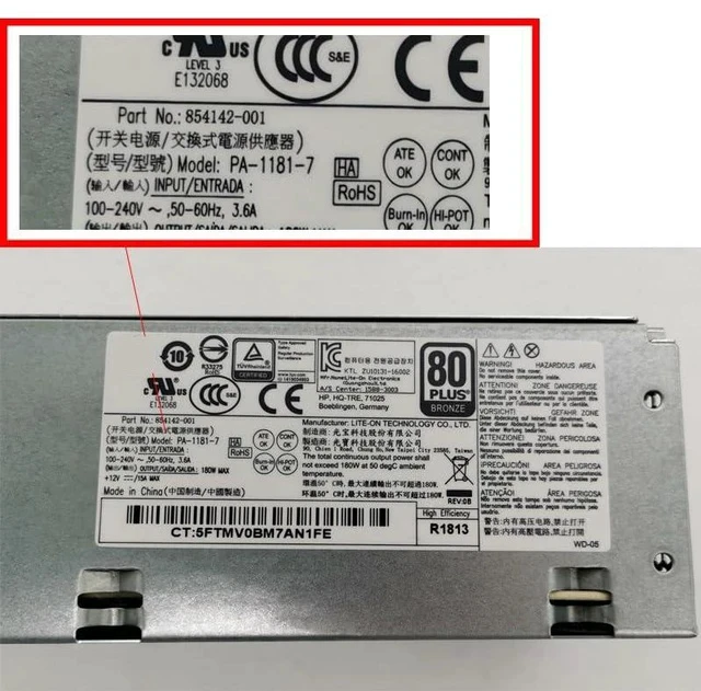 Alt view image 3 of 5 - DPS-180AB-22A PA-1181-7 PS-1181-7 PCH018 PCF011 900702-001 854142-001 854142-003 New Power Supply for H P 280G2 180W