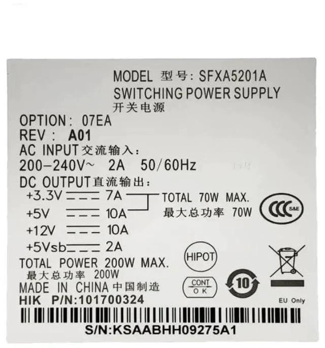 Alt view image 4 of 5 - PSU for Hard Disk Recorder Power Supply SFXA5201A GW-M200HSDA DPS-80PB-10A 200W