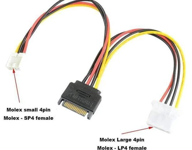Alt view image 4 of 4 - 8 Inch SATA to 4Pin LP4 Molex Y Splitter Power Cable, SATA Male to IDE LP4 & Floppy SP4 Female Power Adapter Cord