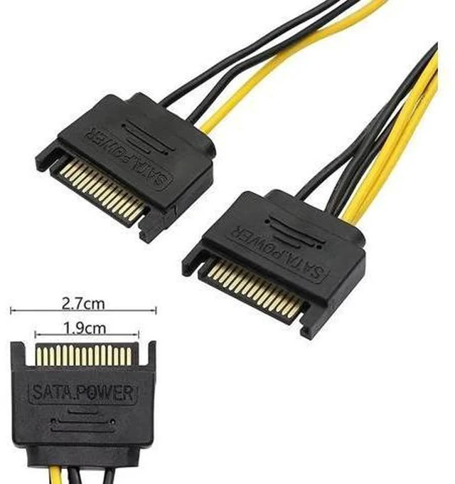 Alt view image 4 of 4 - 8 Inches Dual 15Pin SATA to PCIe 8Pin (6+2) GPU Power Adapter Cable, SATA to Graphics Card PCI-e Video Card Power Converter Cord
