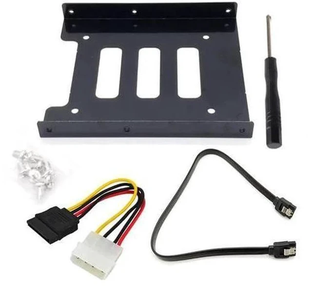 Main image of 2.5" to 3.5" Metal HDD Mounting Bracket with IDE 4P to SATA 15P & SATA 3.0 Cables, Black Hard Drive Adapter for Desktop & Server SSD/HDD