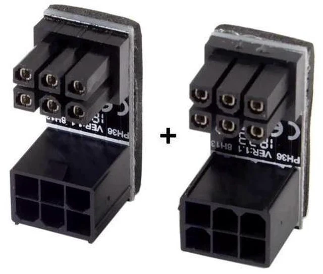 Alt view image 3 of 7 - 2 Pack 180 Degree Angled ATX 6Pin Male to Female GPU Power Adapter Connector, Graphics Card Right Angle Power Turn Plug