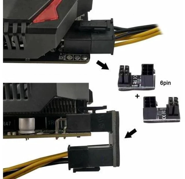 Alt view image 3 of 6 - 2 Pack 360° Adjustable ATX 6Pin Male to Female GPU Power Angle Adapter, 12V Graphics Card Power Connector