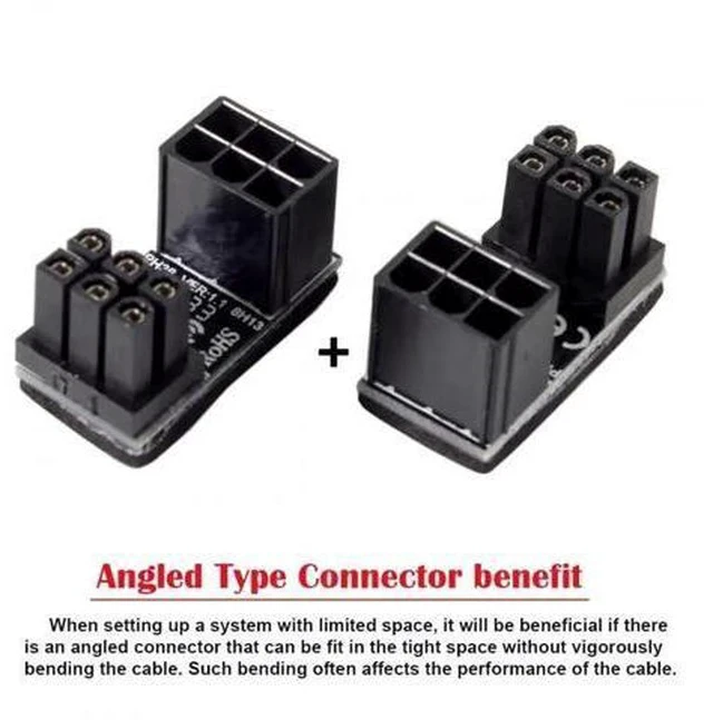 Alt view image 4 of 6 - 2 Pack 360° Adjustable ATX 6Pin Male to Female GPU Power Angle Adapter, 12V Graphics Card Power Connector