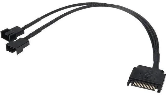 Alt view image 2 of 5 - 10 Inch Black Sleeved 15Pin SATA to Dual 3Pin/4Pin PWM Fan Y Splitter Cable, SATA Power to 2 PC Case Cooling Fans Adapter Cord