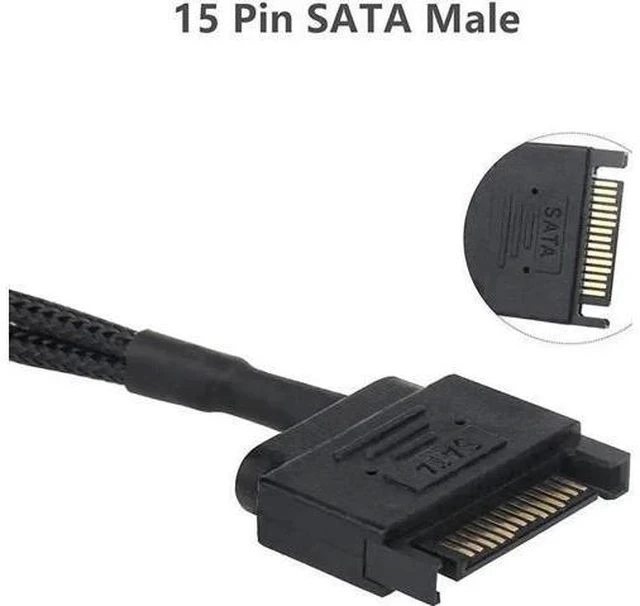 Alt view image 3 of 5 - 10 Inch Black Sleeved 15Pin SATA to Dual 3Pin/4Pin PWM Fan Y Splitter Cable, SATA Power to 2 PC Case Cooling Fans Adapter Cord