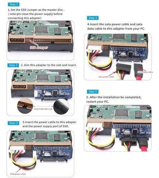 Alt view image 4 of 6 - 39 Pin IDE to SATA Adapter Card with Data & Power Cable, Convert 3.5" PATA IDE HDD to SATA Interface for Desktop PC