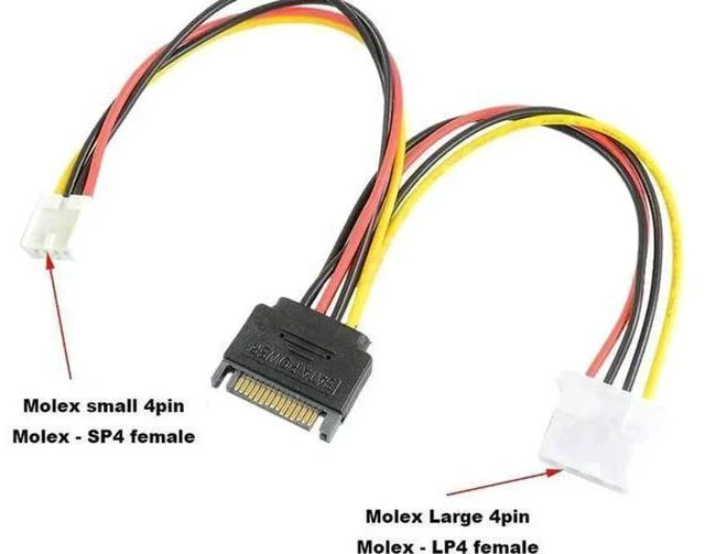 Alt view image 3 of 4 - 8 Inches SATA to 4Pin Y-Splitter Power Cable, SATA to LP4 Molex & SP4 Floppy Drive Adapter Cord